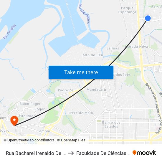 Rua Bacharel Irenaldo De Albuquerque Chaves, 2 to Faculdade De Ciências Médicas Da Paraíba map