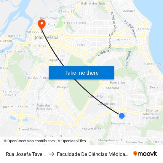 Rua Josefa Taveira, 344 to Faculdade De Ciências Médicas Da Paraíba map