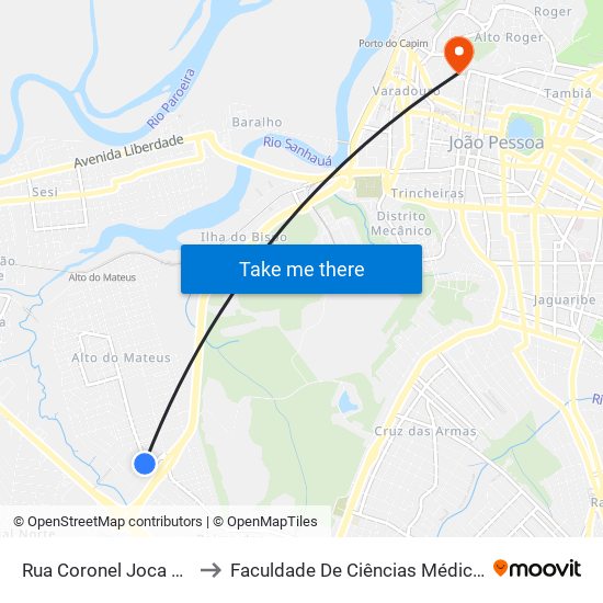 Rua Coronel Joca Velho, 375 to Faculdade De Ciências Médicas Da Paraíba map