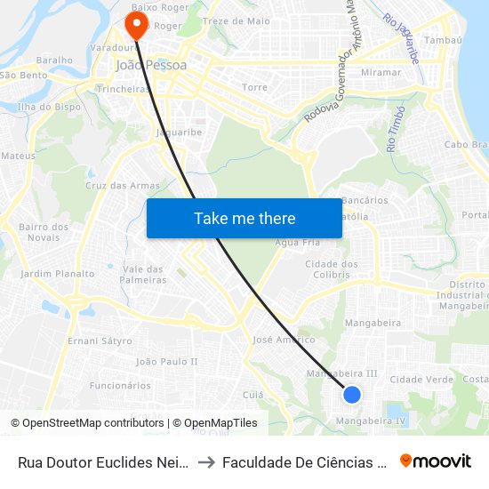 Rua Doutor Euclides Neiva De Oliveira, 2514 to Faculdade De Ciências Médicas Da Paraíba map