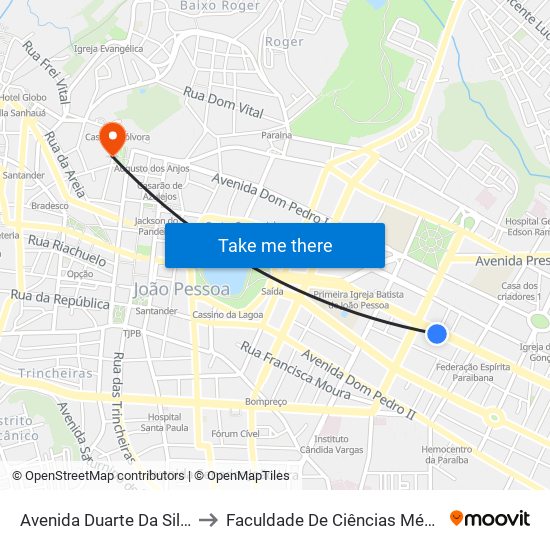 Avenida Duarte Da Silveira, 67-287 to Faculdade De Ciências Médicas Da Paraíba map