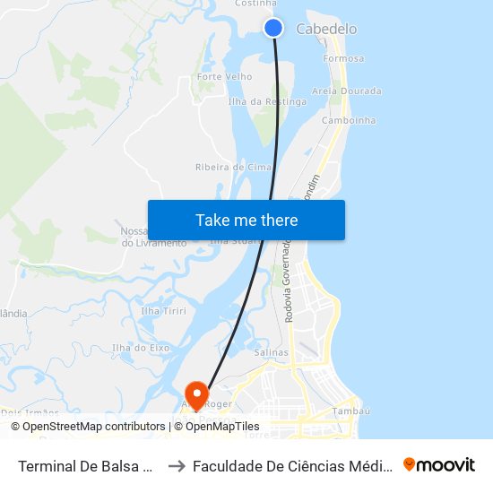 Terminal De Balsa De Costinha to Faculdade De Ciências Médicas Da Paraíba map