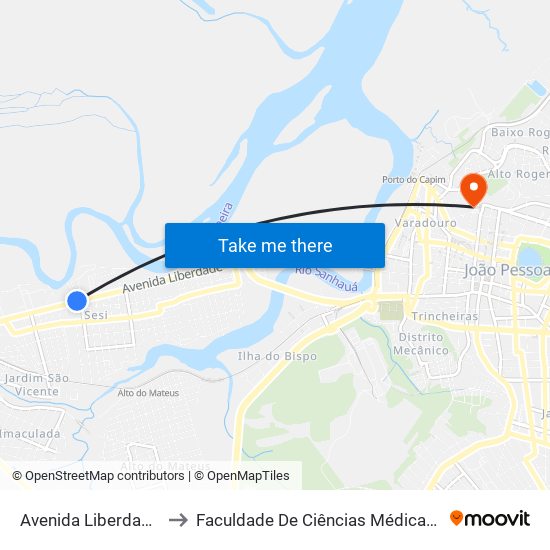 Avenida Liberdade, 2860 to Faculdade De Ciências Médicas Da Paraíba map