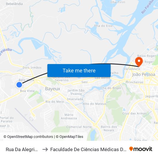 Rua Da Alegria, 490 to Faculdade De Ciências Médicas Da Paraíba map