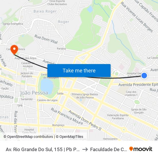 Av. Rio Grande Do Sul, 155 | Pb Prev/Hospital Da Polícia Militar General Edson Ramalho to Faculdade De Ciências Médicas Da Paraíba map