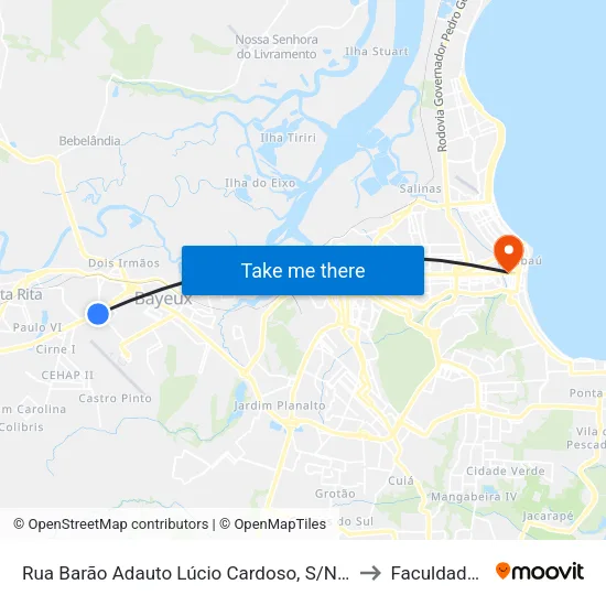 Rua Barão Adauto Lúcio Cardoso, S/N - Passarela Várzea Nova to Faculdade Estácio map