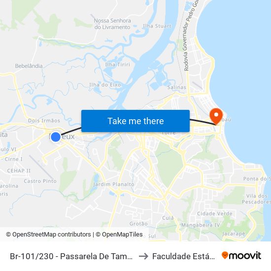 Br-101/230 - Passarela De Tambay to Faculdade Estácio map