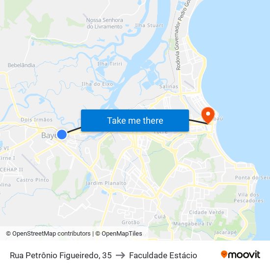 Rua Petrônio Figueiredo, 35 to Faculdade Estácio map