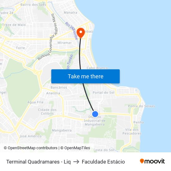 Terminal Quadramares - Liq to Faculdade Estácio map