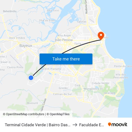 Terminal Cidade Verde | Bairro Das Indústrias to Faculdade Estácio map