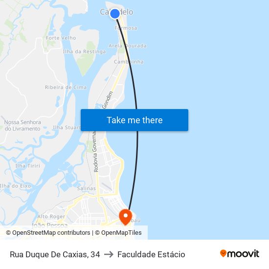 Rua Duque De Caxias, 34 to Faculdade Estácio map