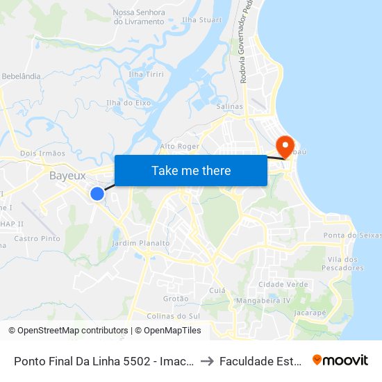 Ponto Final Da Linha 5502 - Imaculada to Faculdade Estácio map