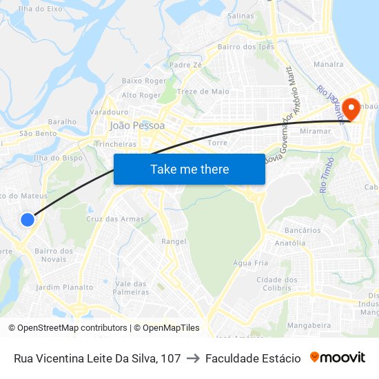 Rua Vicentina Leite Da Silva, 107 to Faculdade Estácio map