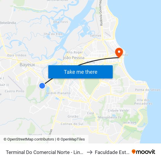 Terminal Do Comercial Norte - Linha 5615 to Faculdade Estácio map