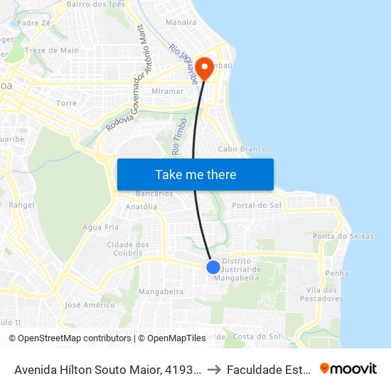 Avenida Hílton Souto Maior, 4193-4219 to Faculdade Estácio map