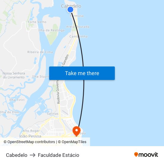 Cabedelo to Faculdade Estácio map