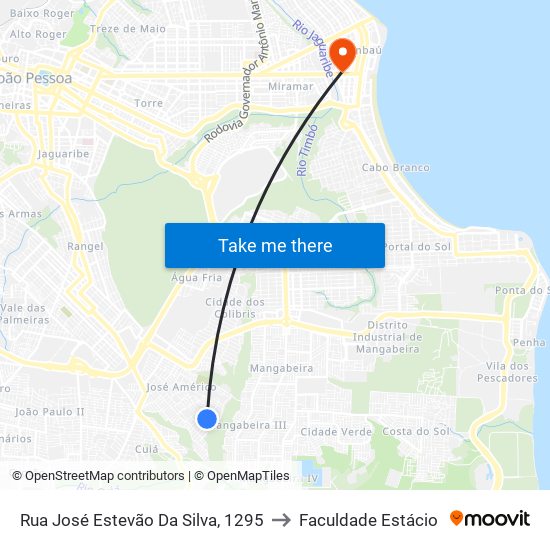 Rua José Estevão Da Silva, 1295 to Faculdade Estácio map