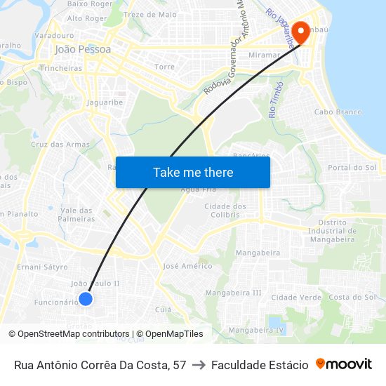 Rua Antônio Corrêa Da Costa, 57 to Faculdade Estácio map