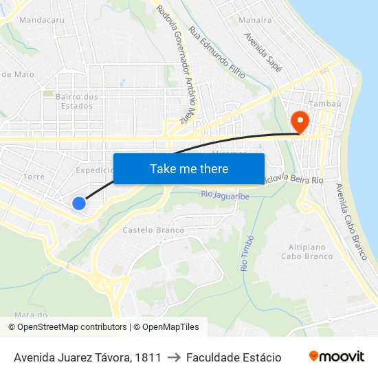 Avenida Juarez Távora, 1811 to Faculdade Estácio map