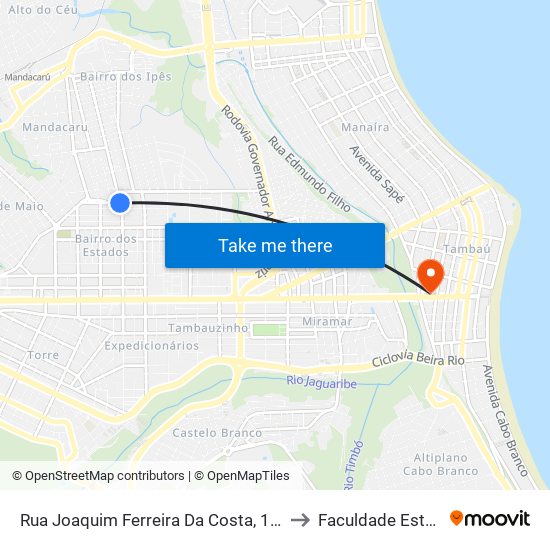 Rua Joaquim Ferreira Da Costa, 13-131 to Faculdade Estácio map