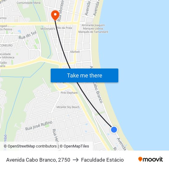 Avenida Cabo Branco, 2750 to Faculdade Estácio map