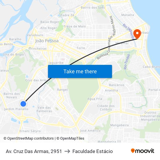 Av. Cruz Das Armas, 2951 to Faculdade Estácio map