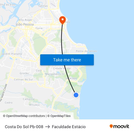 Costa Do Sol Pb-008 to Faculdade Estácio map