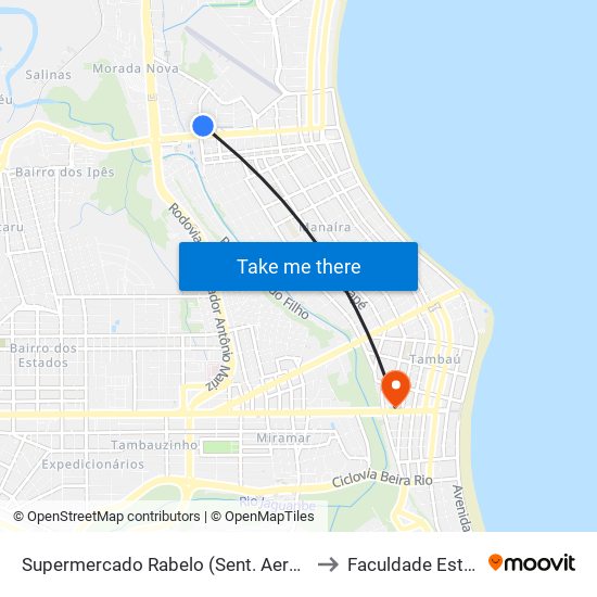 Supermercado Rabelo (Sent. Aeroclube) to Faculdade Estácio map