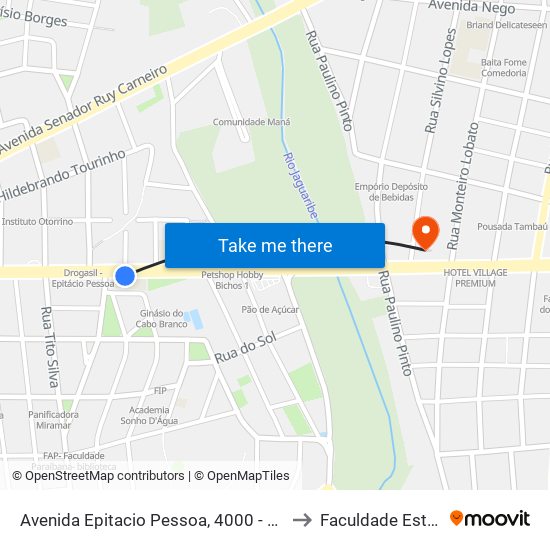 Avenida Epitacio Pessoa, 4000 - Acmed to Faculdade Estácio map