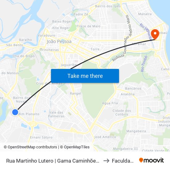 Rua Martinho Lutero | Gama Caminhões (Sentido Bairro Das Industrias) to Faculdade Estácio map