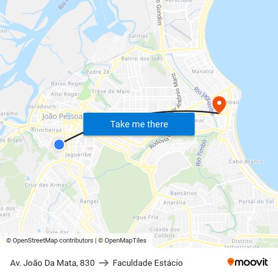 Av. João Da Mata, 830 to Faculdade Estácio map