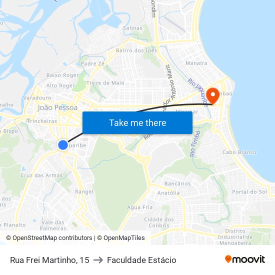 Rua Frei Martinho, 15 to Faculdade Estácio map