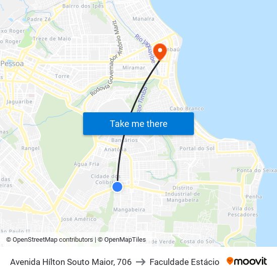 Avenida Hílton Souto Maior, 706 to Faculdade Estácio map