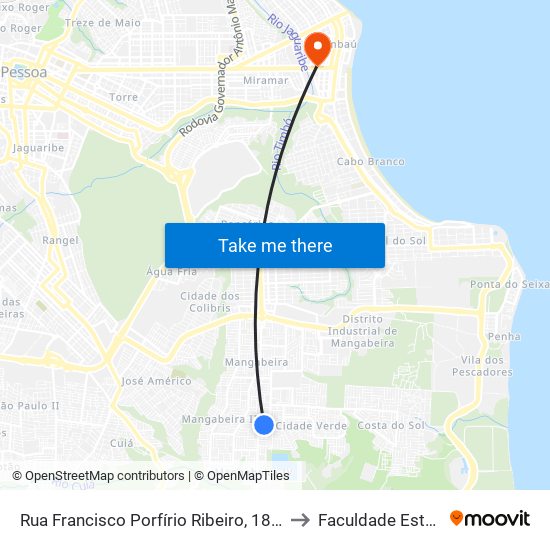Rua Francisco Porfírio Ribeiro, 188-212 to Faculdade Estácio map