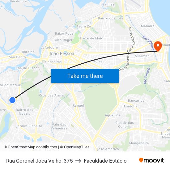 Rua Coronel Joca Velho, 375 to Faculdade Estácio map