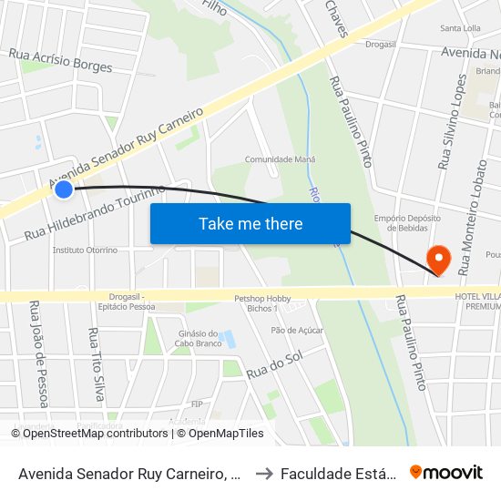 Avenida Senador Ruy Carneiro, 700 to Faculdade Estácio map
