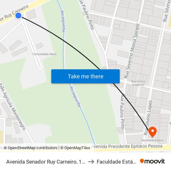 Avenida Senador Ruy Carneiro, 1155 to Faculdade Estácio map