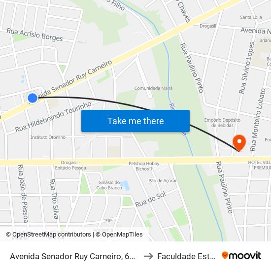 Avenida Senador Ruy Carneiro, 607-711 to Faculdade Estácio map