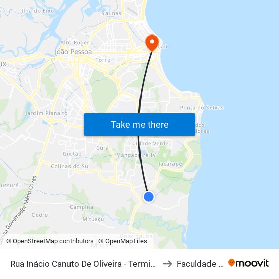 Rua Inácio Canuto De Oliveira - Terminal Da 118/120/I004 to Faculdade Estácio map
