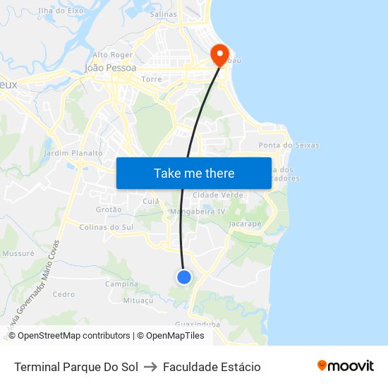 Terminal Parque Do Sol to Faculdade Estácio map