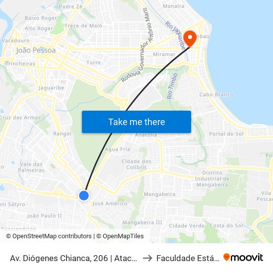 Av. Diógenes Chianca, 206 | Atacadão to Faculdade Estácio map