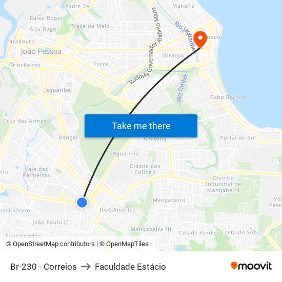 Br-230 - Correios to Faculdade Estácio map