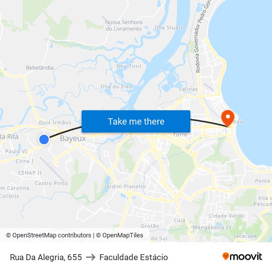 Rua Da Alegria, 655 to Faculdade Estácio map