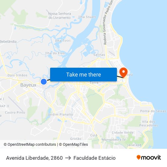 Avenida Liberdade, 2860 to Faculdade Estácio map