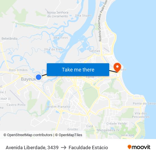 Avenida Liberdade, 3439 to Faculdade Estácio map