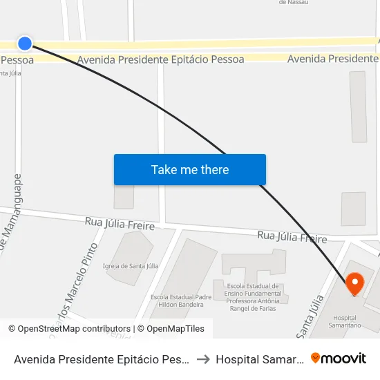 Avenida Presidente Epitácio Pessoa, 955 to Hospital Samaritano map