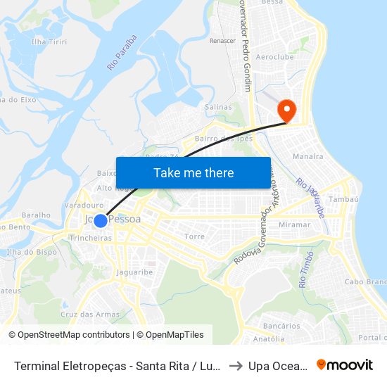 Terminal Eletropeças - Santa Rita / Lucena to Upa Oceania map