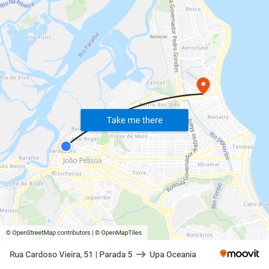 Rua Cardoso Vieira, 51 | Parada 5 to Upa Oceania map