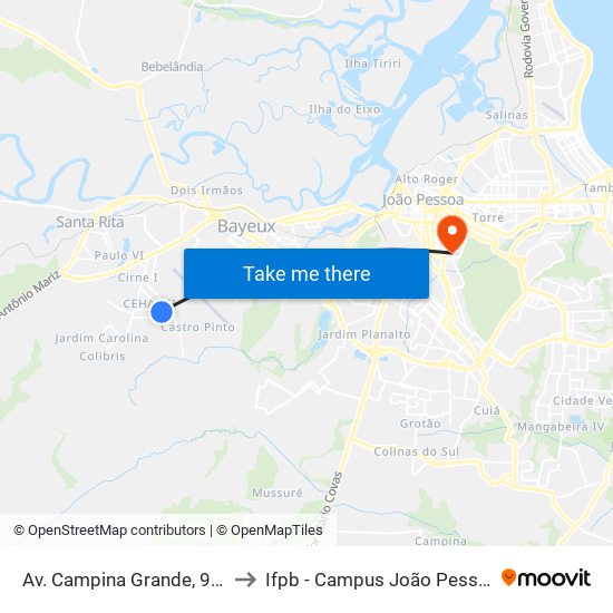 Av. Campina Grande, 940 to Ifpb - Campus João Pessoa map
