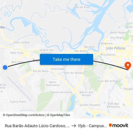 Rua Barão Adauto Lúcio Cardoso, 24 - Ufpb Campus Santa Rita to Ifpb - Campus João Pessoa map